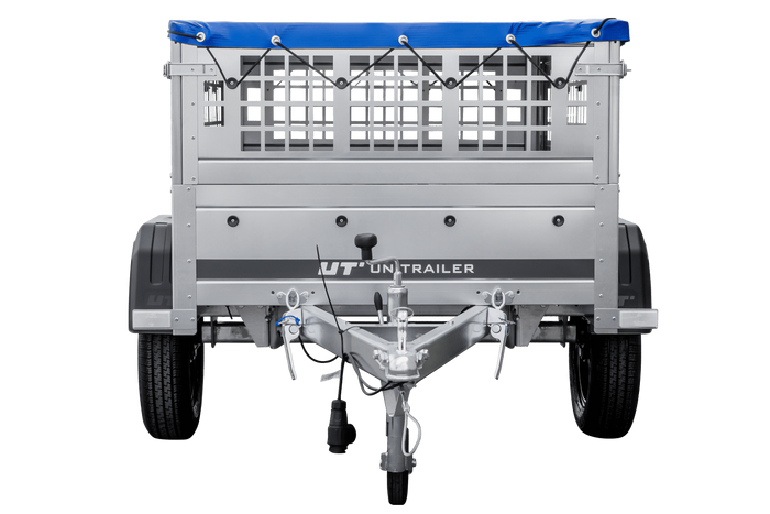 Autoaanhanger 150x106 UNITRAILER GARDEN 150 KIPP met gaaswanden en blauwe hoes