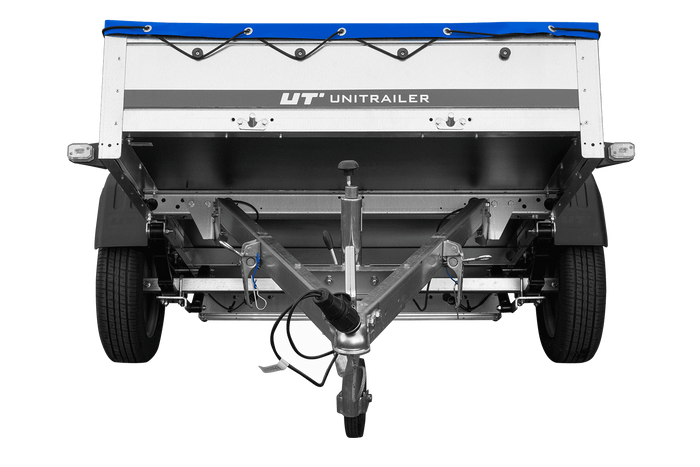 Autoaanhangwagen op veren 200x125 UNITRAILER GARDEN 201/R KIPP met H-0 frame en blauwe afdekking