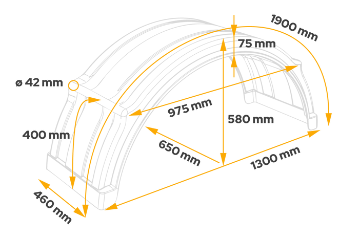 Spatbord voor aanhangwagen 19,5-24,5" DOMAR DK4175 1300/460mm wielkast voor snelle montage
