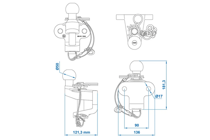 ProPlus 341213V01 trekhaakkogel met dubbele functie, 50 mm, 3500 kg