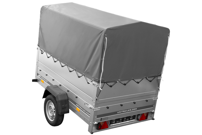 Autoaanhanger 200x125 UNITRAILER GARDEN 201 KIPP met BIS-zijwanden, H-800 frame en grijze afdekking