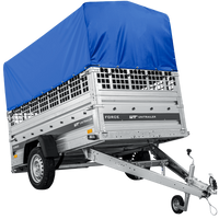 Autotransportaanhanger op veren 230x125 UNITRAILER FORCE 230/R KIPP met gaaswanden, H-800 frame en blauwe hoes