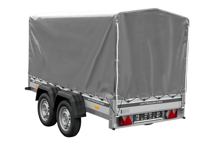 Tweeassige aanhanger met aluminium zijwanden 264x125 Unitrailer Garden 264/2 KIPP ALU met frame H-1100 en grijze afdekking