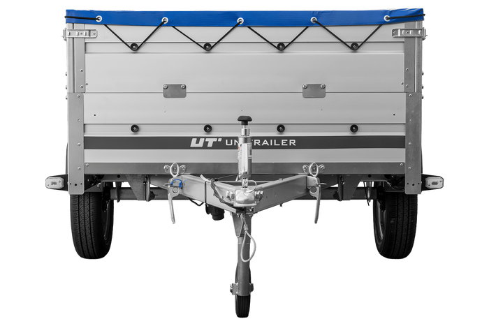 Enkelassige aanhanger met aluminium zijwanden 230x125 Unitrailer Garden 230 KIPP ALU met BIS-zijwanden, H-0 frame en blauwe afdekking
