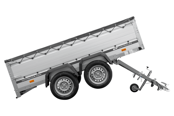 Tweeassige aanhanger met aluminium zijwanden 264x125 Unitrailer Garden 264/2 KIPP ALU met BIS-zijwanden, H-0 frame en grijze afdekking