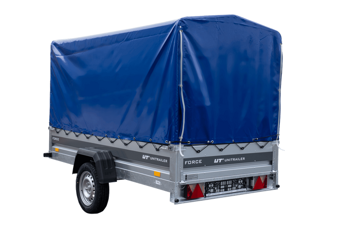 Autotrailer 264x125 UNITRAILER FORCE 264 KIPP met H-1100 frame en blauwe hoes