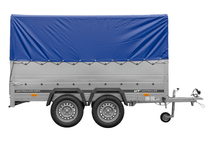 Twee-assige aanhanger 264x125 UNITRAILER GARDEN 264/2 KIPP met BIS zijwanden, H-800 frame en blauwe kap