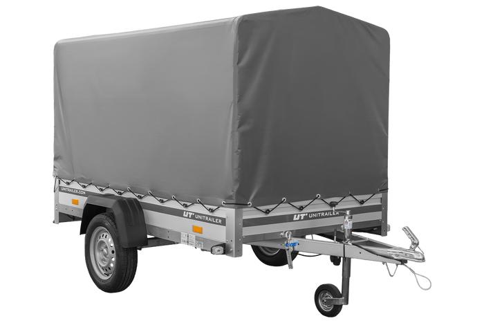 Autoaanhanger met aluminium zijwanden 230x125 Unitrailer Garden 230 KIPP ALU met H1100 frame en grijze afdekking