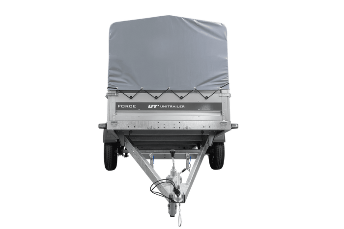 Enkelassige aanhanger op veren 264x125 UNITRAILER FORCE 264/R KIPP met H-800 frame en grijze afdekking