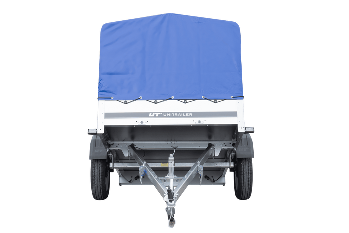 Lichte aanhanger 200x125 UNITRAILER GARDEN 201 KIPP met H-800 frame en blauw dekzeil
