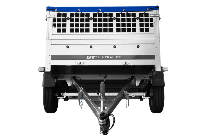 Autoaanhangwagen op veren 200x125 UNITRAILER GARDEN 201/R KIPP met gaaswanden, H-0 frame en blauwe afdekking
