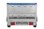 Lichte aanhanger 230x125 UNITRAILER FORCE 230 KIPP met BIS-zijwanden, H-0 frame en blauwe afdekking