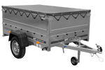 Unitrailer GARDEN TRAILER 201 KIPP met steunwiel, bis sideboards en grijs plat dekzeil