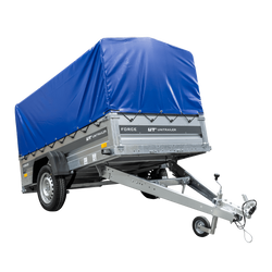Autotransportaanhanger op veren 230x125 UNITRAILER FORCE 230/R KIPP met H-800 frame en blauwe afdekking
