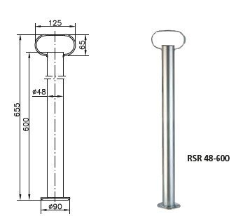 WINTERHOFF RSR48-600 vaste steun voor 150 kg vlakke aanhanger 48 mm 600 mm