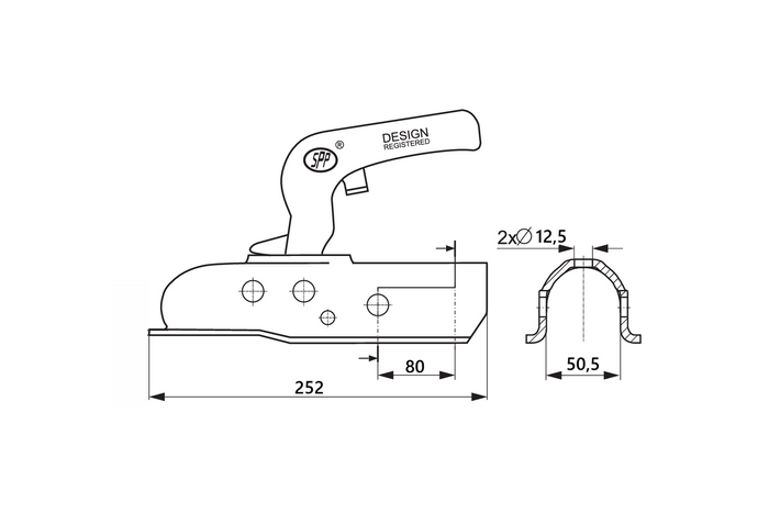 STEELPRESS ZSK-1700C kogelkoppeling voor aanhanger van 1700 kg met 50 mm buisvormige dissel.