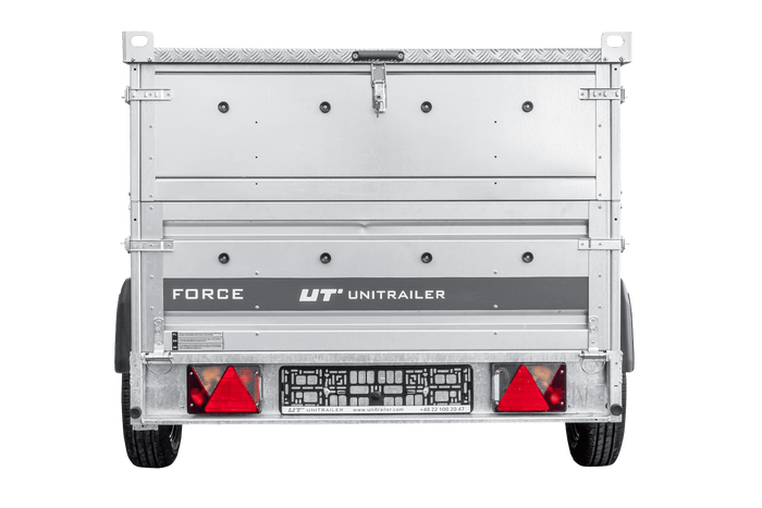 Enkelassige aanhanger op veren 230x125 UNITRAILER FORCE 230/R KIPP met BIS-zijwanden en aluminium afdekking