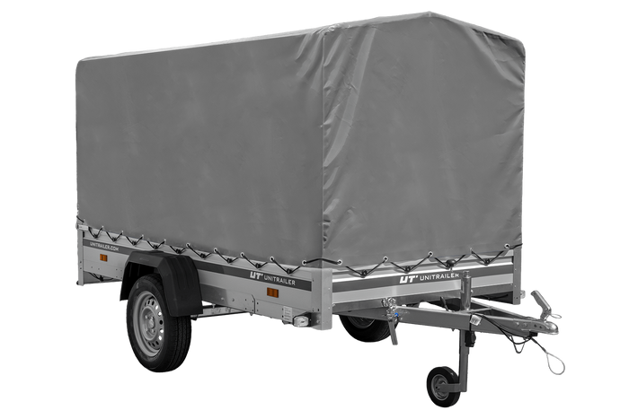 Autoaanhanger met aluminium zijwanden 264x125 Unitrailer Garden 264 KIPP ALU met H-1100 frame en grijze afdekking