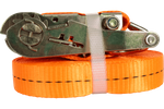 Set van vier UNITRAILER 10m/25mm/1t oranje transportbanden met spaninrichting