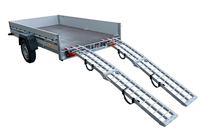 UNITRAILER ALR002 opklapbare aluminium oprijplaten voor aanhangers 221 cm 680 kg met riem, set van 2