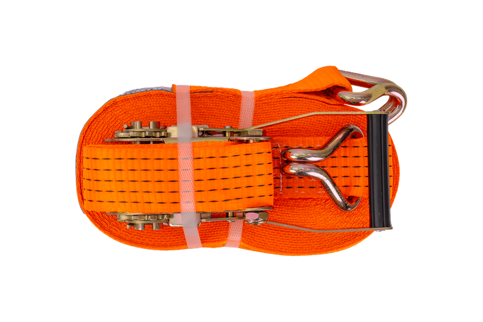 Set van vier UNITRAILER 15m/50mm/5t oranje transportbanden met spaninrichting
