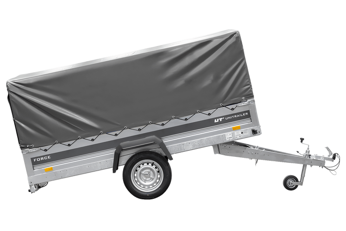 Autotrailer 264x125 UNITRAILER FORCE 264 KIPP met H-800 frame en grijze afdekking