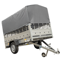 1-assige kiepwagen 230 x 125 Garden Trailer 230 KIPP met mesh boordwanden en H-800 frame met grijze kap