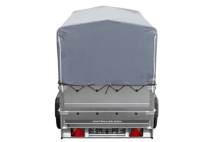 Lichte aanhangwagen op veren 200x125 UNITRAILER GARDEN 201/R KIPP met BIS zijwanden, H-800 frame en grijze afdekking