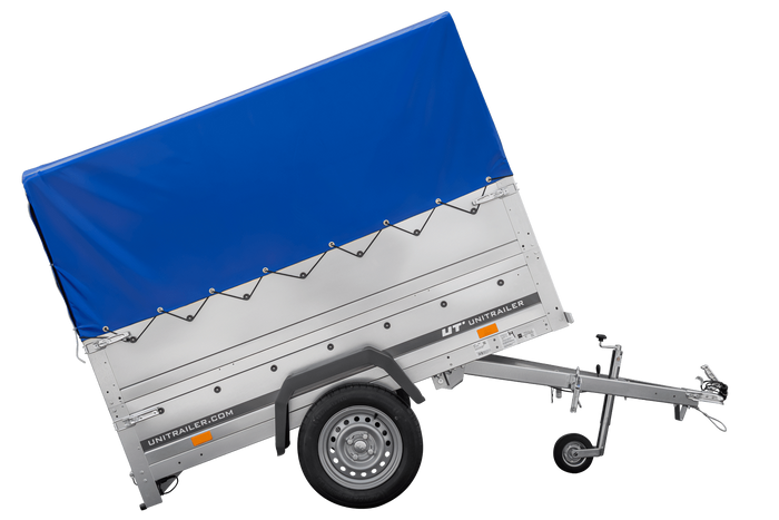 Autoaanhanger 200x106 UNITRAILER GARDEN 200 KIPP met BIS-zijwanden, H-800 frame en blauwe afdekking