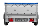 Tweeassige aanhanger met aluminium zijwanden 264x125 Unitrailer Garden 264/2 KIPP ALU met BIS-zijwanden, H-0 frame en blauwe afdekking