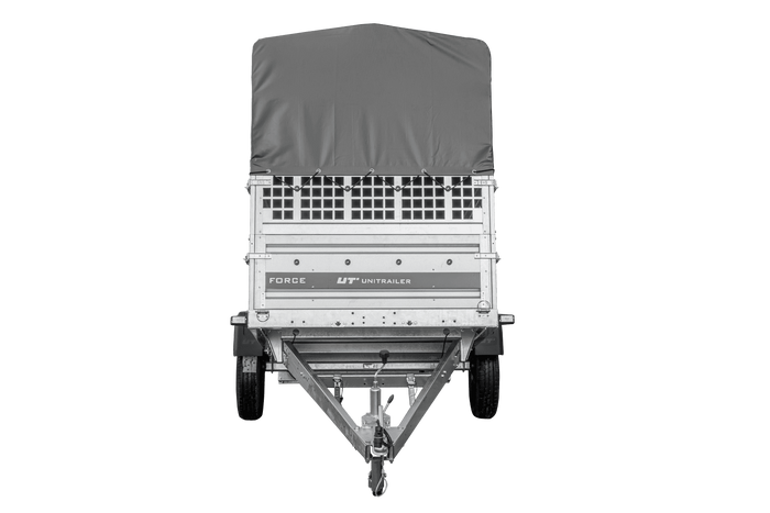 Autotrailer 264x125 UNITRAILER FORCE 264 KIPP met gaaswanden, H-800 frame en grijze afdekking