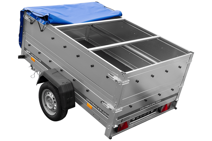 Autotrailer 200x125 UNITRAILER GARDEN 201 KIPP met BIS-zijwanden en blauw dekzeil