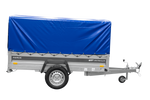 Autotransportaanhanger op veren 230x125 UNITRAILER FORCE 230/R KIPP met H-800 frame en blauwe afdekking