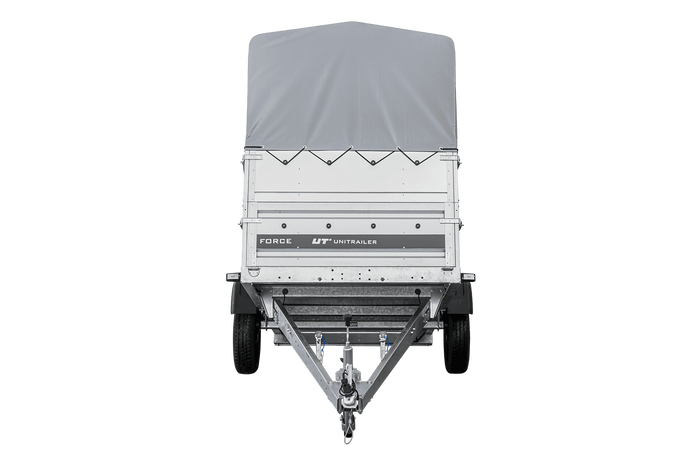 Autotransporter 230x125 UNITRAILER FORCE 230 KIPP met BIS-zijwanden, H-800 frame en grijze afdekking