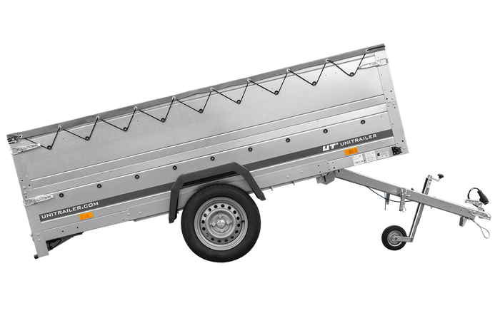 Enkelassige aanhangwagen op veren 264x125 UNITRAILER GARDEN 264/R KIPP met BIS zijwanden, H-0 frame en grijs zeil