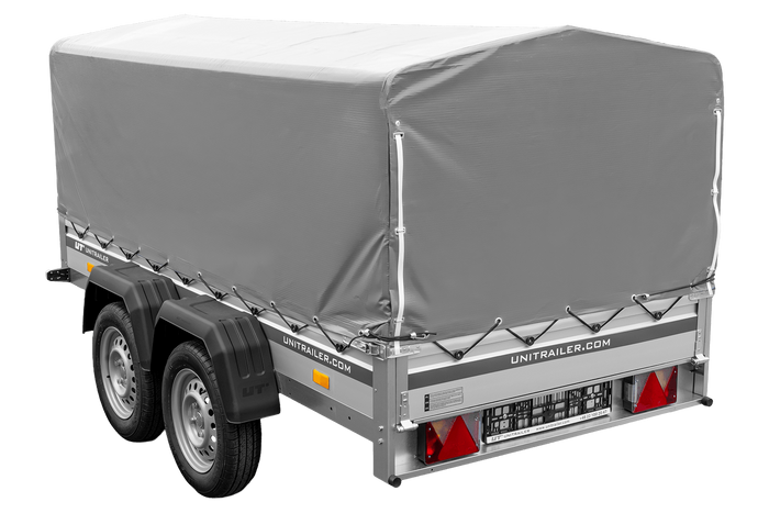 Tweeassige aanhanger met aluminium zijwanden 264x125 Unitrailer Garden 264/2 KIPP ALU met H-800 frame en grijze afdekking