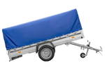 Enkelassige aanhanger met aluminium zijwanden 264x150 Unitrailer Garden 265 KIPP ALU met H-800 frame en blauwe afdekking