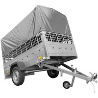 1-assige kiepwagen 230 x 125 Garden Trailer 230 KIPP met mesh boordwanden en H-800 frame met grijze kap