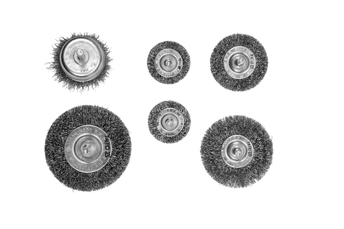Set van zes YATO YT-47593 roestvrijstalen borstels met schacht voor boormachine