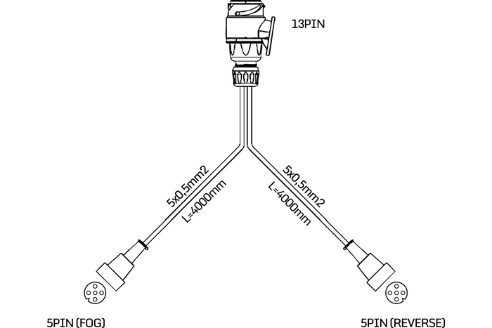 MANTES elektrische installatie, aanhangwagenkabelboom, 4m, 13PIN-stekker, 2x5PIN-bajonetten