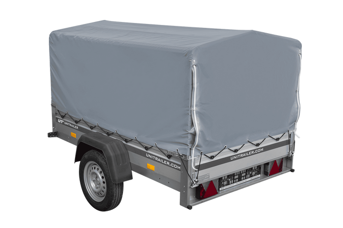 Enkelassige aanhanger met aluminium zijwanden 200x125 Unitrailer Garden 201 KIPP ALU met H-800 frame en grijze afdekking