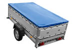 Enkelassige aanhanger met aluminium zijwanden 230x125 Unitrailer Garden 230 KIPP ALU met BIS-zijwanden, H-0 frame en blauwe afdekking
