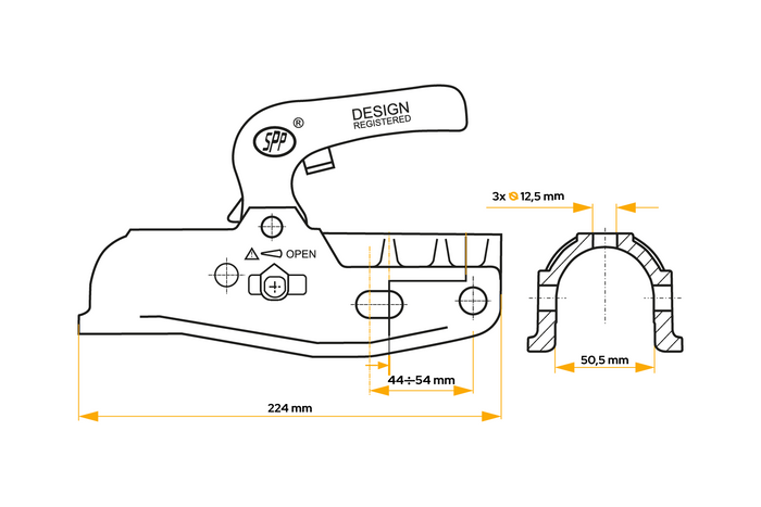 STEELPRESS BC-3000C-00-00+Z2 kogelkoppeling voor 3000kg aanhangwagen met 35-50mm buisdissel, gietijzer