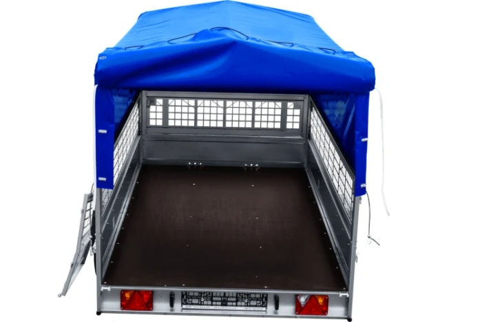 Autoaanhanger op veren 264x150 UNITRAILER GARDEN 265/R KIPP met gaaswanden, H-800 frame en blauwe hoes