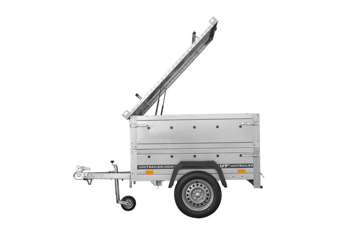 Enkelassige aanhanger 150x106 UNITRAILER GARDEN 150 KIPP met BIS-zijwanden en aluminium afdekking
