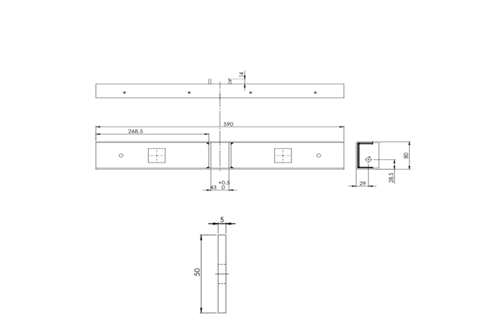 UNITRAILER TTL vlakke steun, lengte 59 cm, hoogte 50 cm, voor een boottrailer