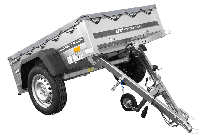 Enkelassige aanhanger 150x106 UNITRAILER GARDEN 150 KIPP met H-0 frame en grijze afdekking