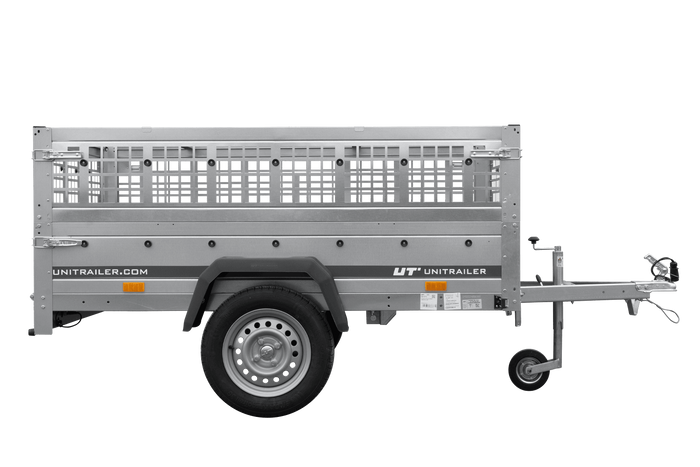 Enkelassige aanhanger 200x125 UNITRAILER GARDEN 201 KIPP met zijwanden van gaas