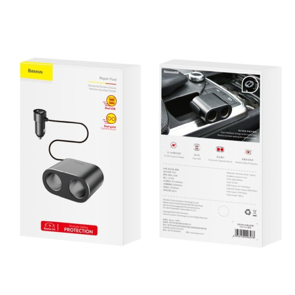 BASEUS Hoogrendementsautolader 2x USB + 2x Sigarettenaanstekeraansluiting 80W