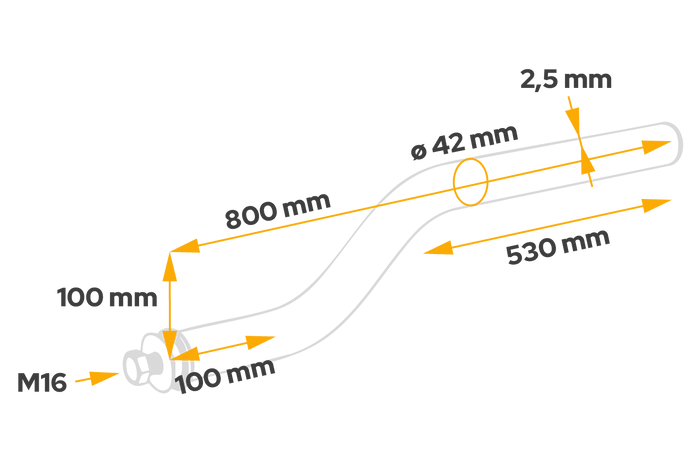 Gebogen buis voor de bevestiging van de spatbord DOMAR DK8026 spatbordsteun, diameter 42 mm